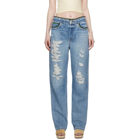 FRAME x Julia Sarr Jamois Edition Crochet Baggy Straight Jeans Women 31 (Tag 27)